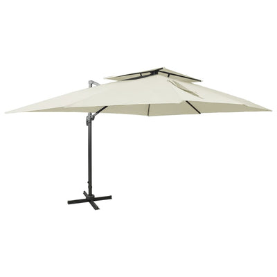 Cantilever Garden Parasol with Double Top Sand 400x300 cm