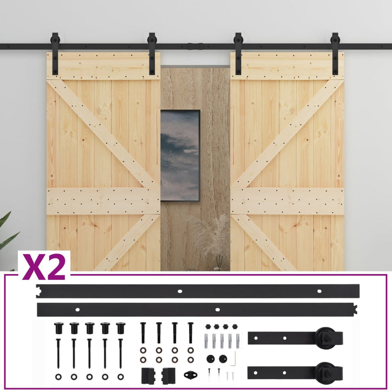 Sliding Door with Hardware Set 80x210 cm Solid Pine Wood