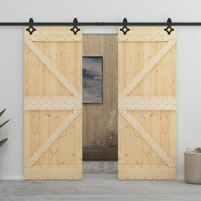 Sliding Door with Hardware Set 90x210 cm Solid Pine Wood