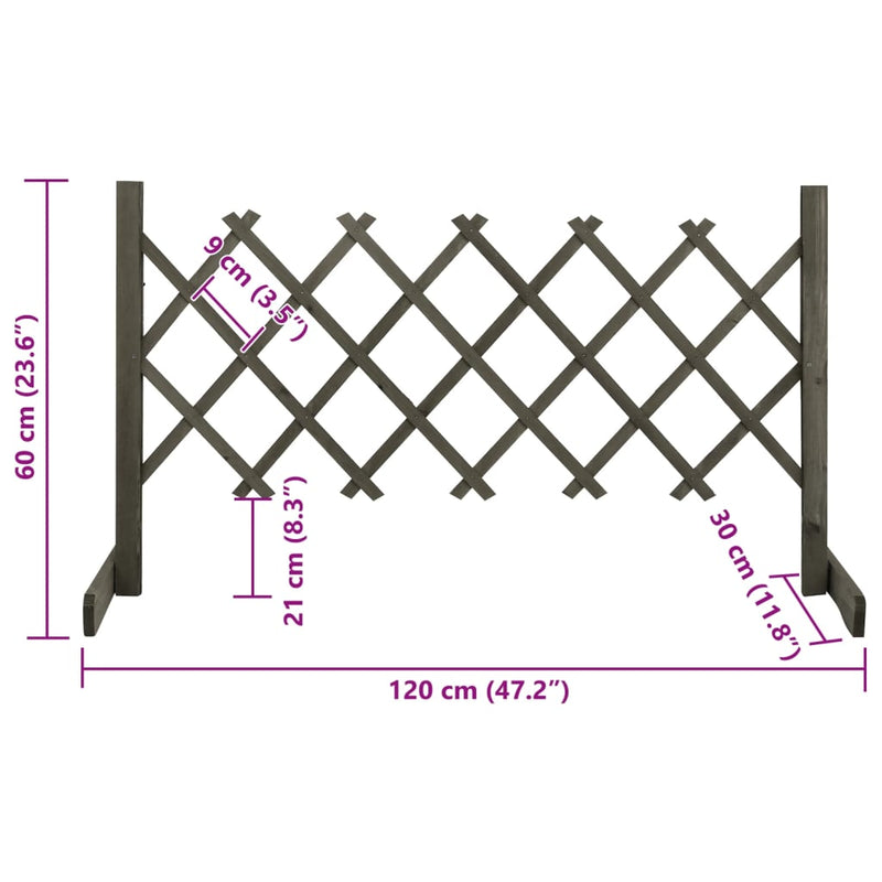 Garden Trellis Fence Grey 120x60 cm Solid Firwood