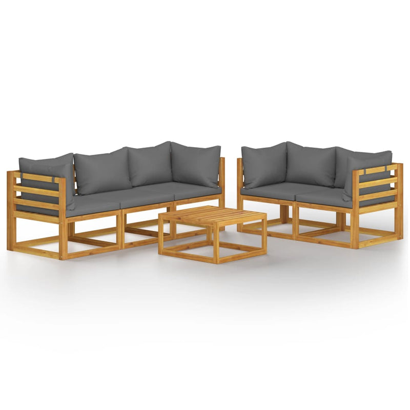 6 Piece Garden Lounge Set with Cushion Solid Acacia Wood