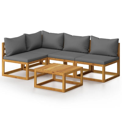 5 Piece Garden Lounge Set with Cushion Solid Acacia Wood