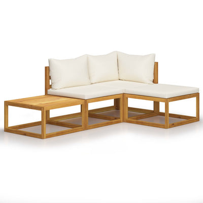 4 Piece Garden Lounge Set with Cushion Cream Solid Acacia Wood