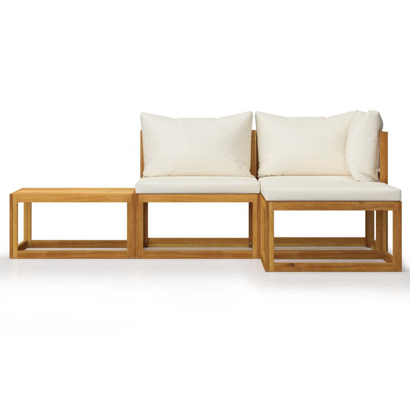 4 Piece Garden Lounge Set with Cushion Cream Solid Acacia Wood