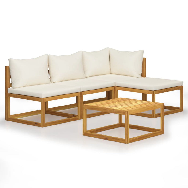 5 Piece Garden Lounge Set with Cushion Cream Solid Acacia Wood