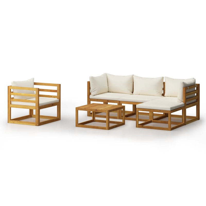 6 Piece Garden Lounge Set with Cushion Cream Solid Acacia Wood