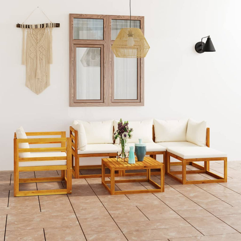 6 Piece Garden Lounge Set with Cushion Cream Solid Acacia Wood