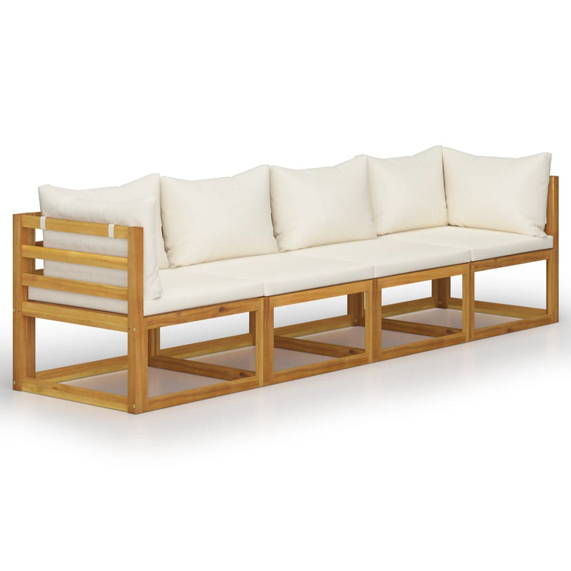 4-Seater Garden Sofa with Cushion Cream Solid Acacia Wood