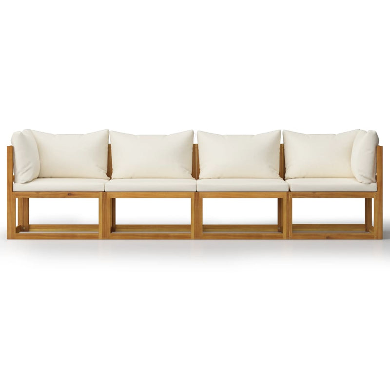 4-Seater Garden Sofa with Cushion Cream Solid Acacia Wood