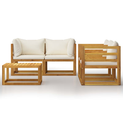 5 Piece Garden Lounge Set with Cushion Cream Solid Acacia Wood