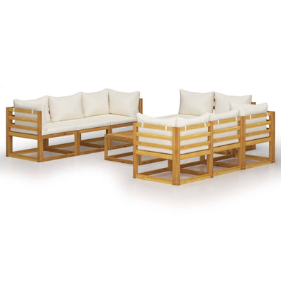 9 Piece Garden Lounge Set with Cushion Cream Solid Acacia Wood