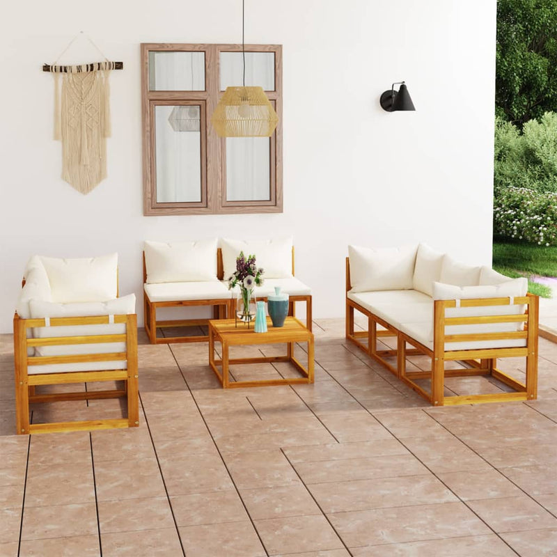 9 Piece Garden Lounge Set with Cushion Cream Solid Acacia Wood