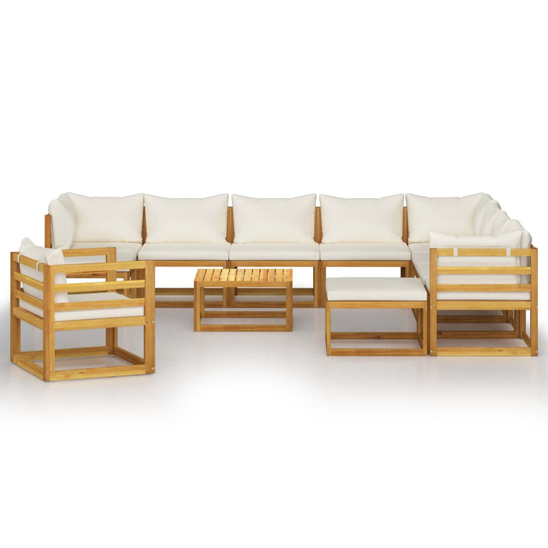 12 Piece Garden Lounge Set with Cushion Cream Solid Acacia Wood