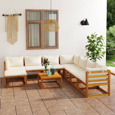 9 Piece Garden Lounge Set with Cushion Cream Solid Acacia Wood