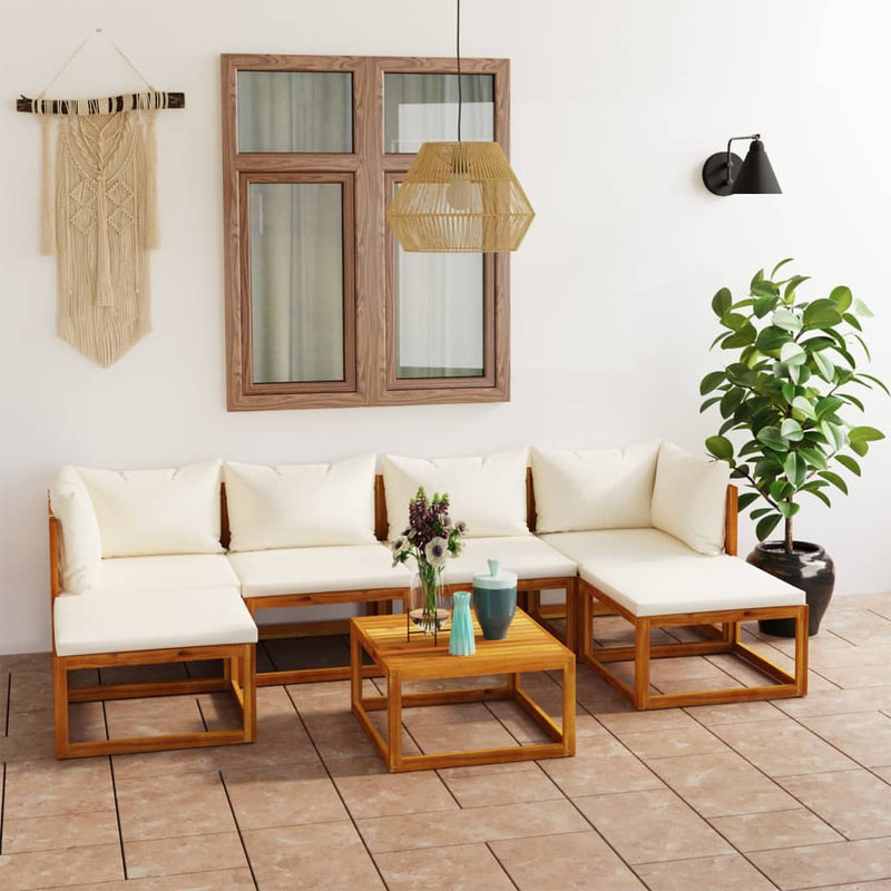 7 Piece Garden Lounge Set with Cushion Cream Solid Acacia Wood