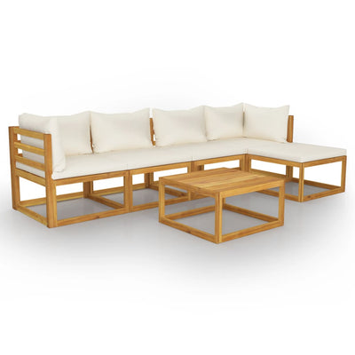 6 Piece Garden Lounge Set with Cushion Cream Solid Acacia Wood