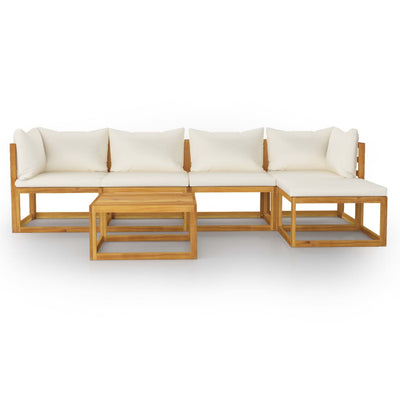 6 Piece Garden Lounge Set with Cushion Cream Solid Acacia Wood