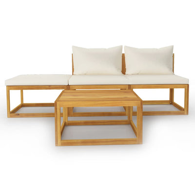 4 Piece Garden Lounge Set with Cushion Cream Solid Acacia Wood