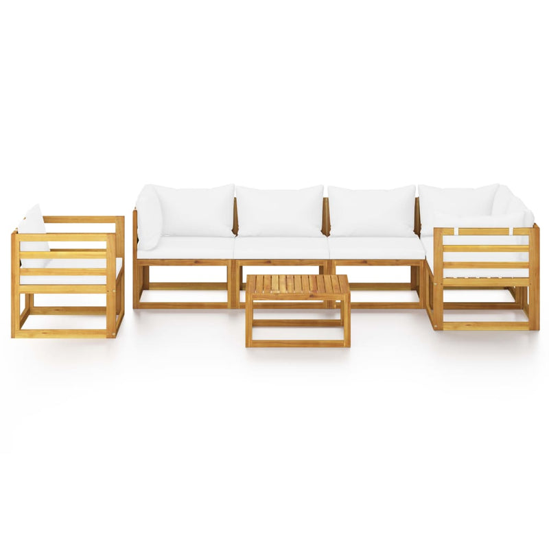 7 Piece Garden Lounge Set with Cushion Cream Solid Acacia Wood