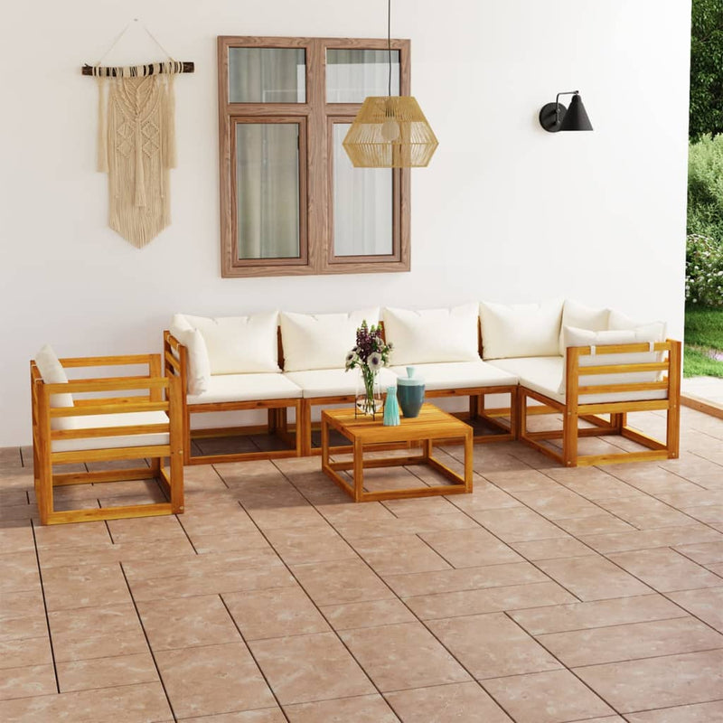 7 Piece Garden Lounge Set with Cushion Cream Solid Acacia Wood