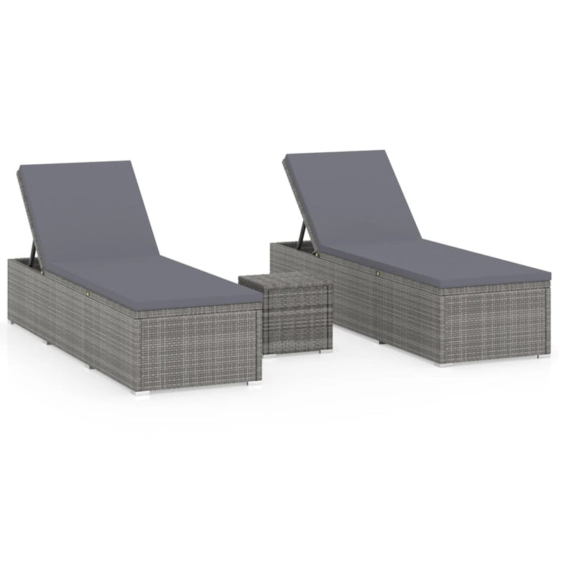 3 Piece Garden Sun Loungers with Tea Table Poly Rattan Grey