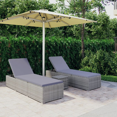 3 Piece Garden Sun Loungers with Tea Table Poly Rattan Grey