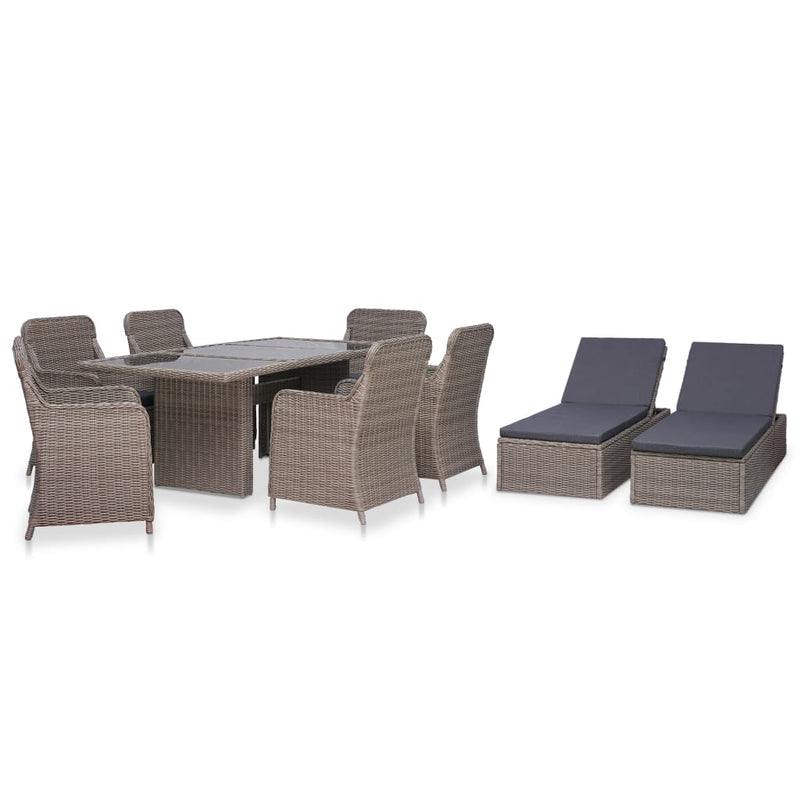 9 Piece Outdoor Dining Set Poly Rattan Brown