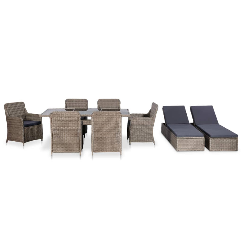 9 Piece Outdoor Dining Set Poly Rattan Brown