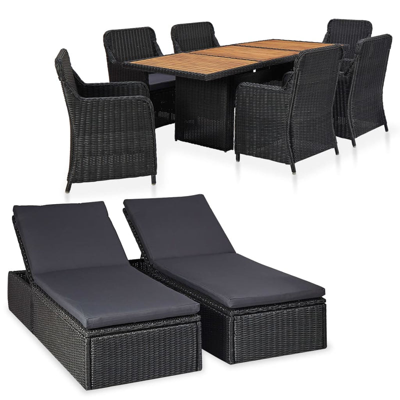 9 Piece Outdoor Dining Set Poly Rattan Black