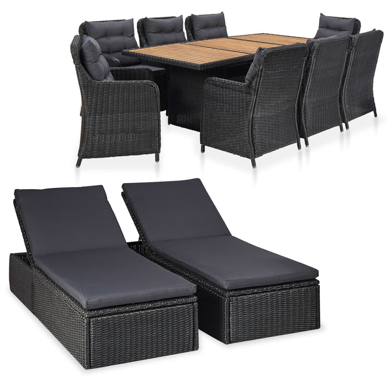 11 Piece Outdoor Dining Set Poly Rattan Black