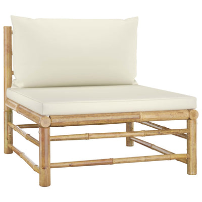 3 Piece Garden Lounge Set with Cream White Cushions Bamboo