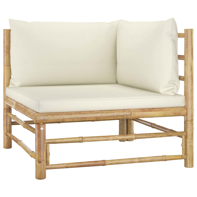 2 Piece Garden Lounge Set with Cream White Cushions Bamboo