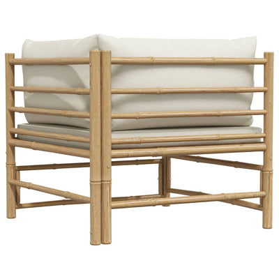 Garden Corner Sofa with Cream White Cushions Bamboo
