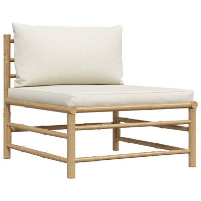 Garden Middle Sofa with Cream White Cushions Bamboo