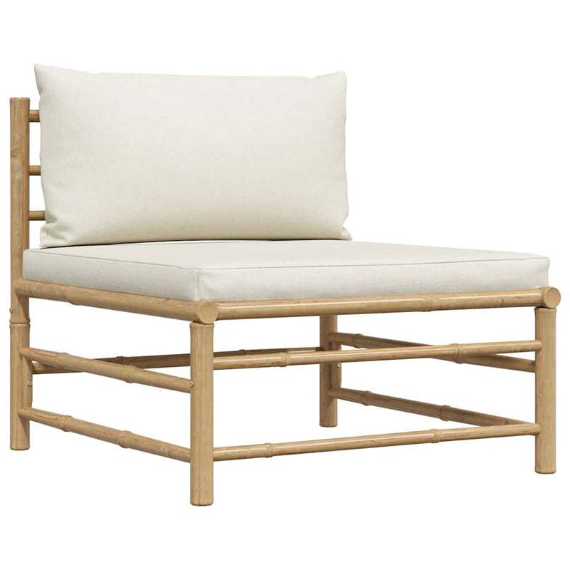 Garden Middle Sofa with Cream White Cushions Bamboo