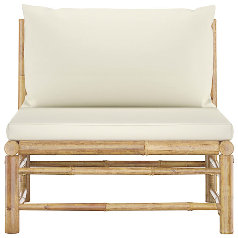 Garden Middle Sofa with Cream White Cushions Bamboo