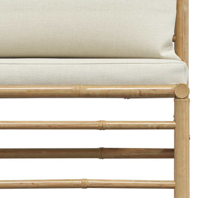 Garden Middle Sofa with Cream White Cushions Bamboo
