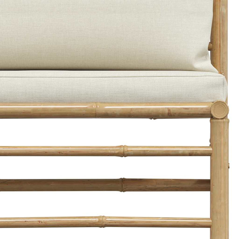 Garden Middle Sofa with Cream White Cushions Bamboo