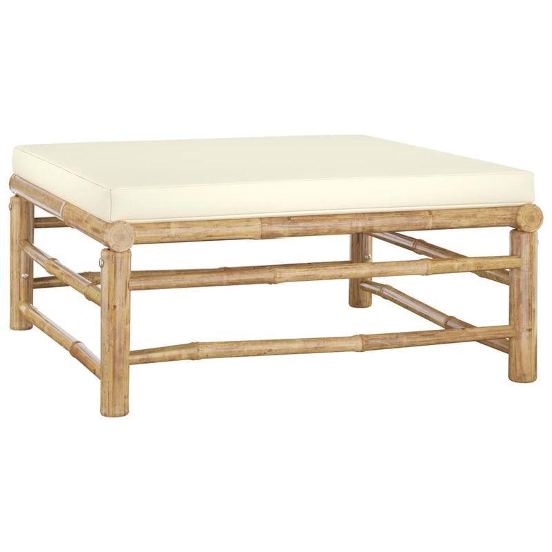 Garden Footrest with Cream White Cushion Bamboo