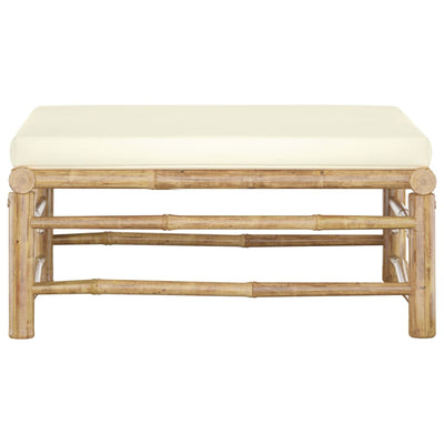 Garden Footrest with Cream White Cushion Bamboo