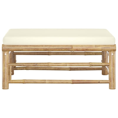 Garden Footrest with Cream White Cushion Bamboo