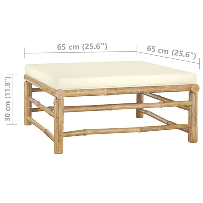 Garden Footrest with Cream White Cushion Bamboo