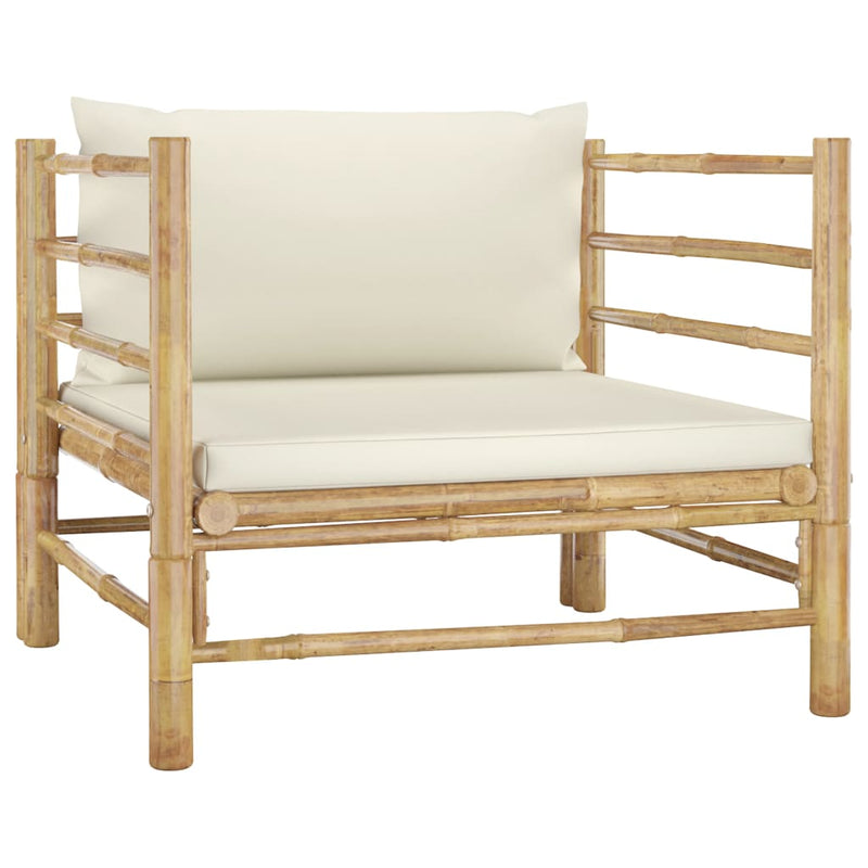 Garden Sofa with Cream White Cushions Bamboo