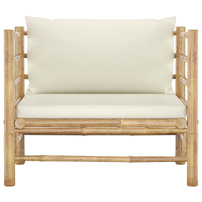 Garden Sofa with Cream White Cushions Bamboo