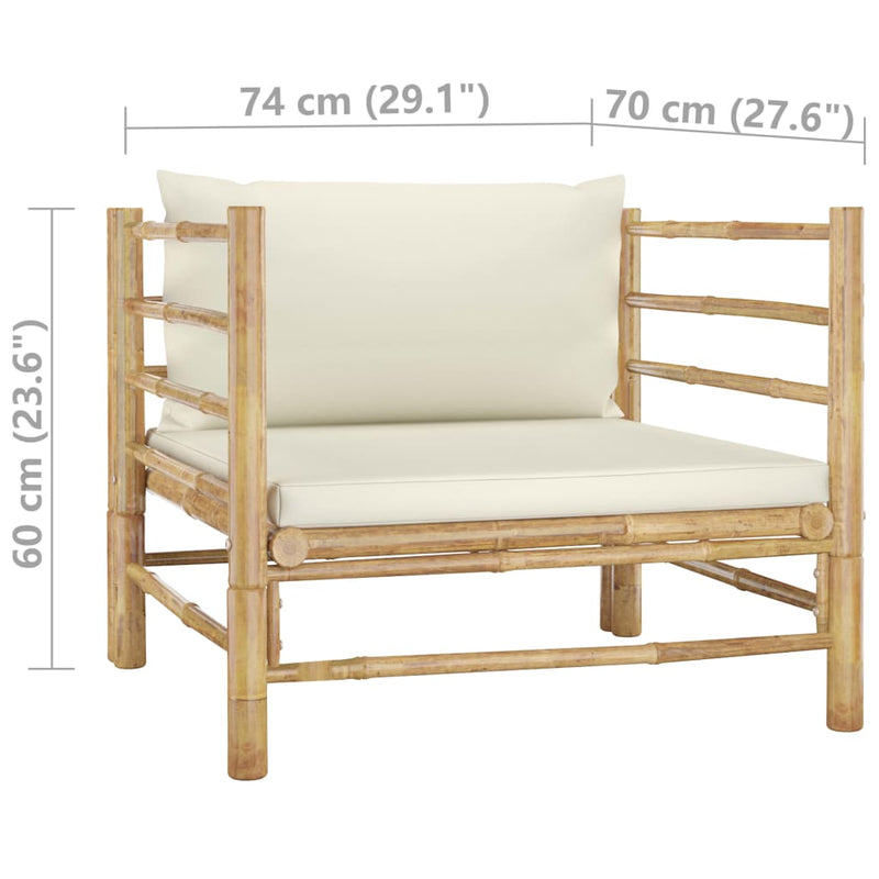 Garden Sofa with Cream White Cushions Bamboo