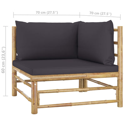 Garden Corner Sofa with Dark Grey Cushions Bamboo