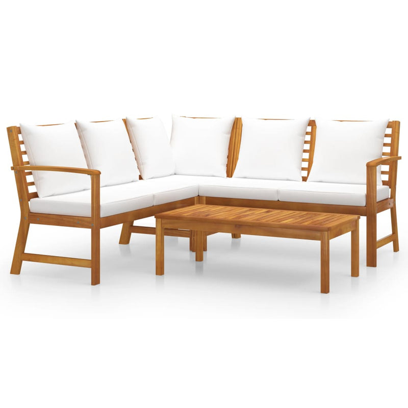 4 Piece Garden Lounge Set with Cushion Cream Solid Acacia Wood