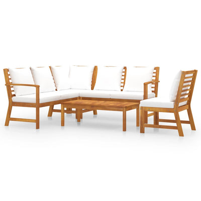 5 Piece Garden Lounge Set with Cushion Cream Solid Acacia Wood