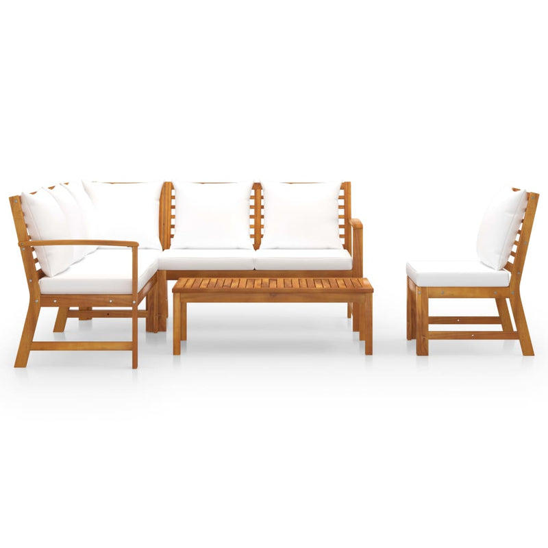 5 Piece Garden Lounge Set with Cushion Cream Solid Acacia Wood