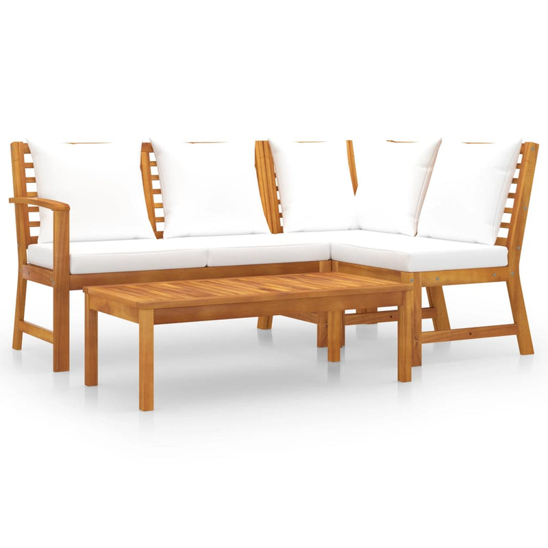 4 Piece Garden Lounge Set with Cushion Cream Solid Acacia Wood